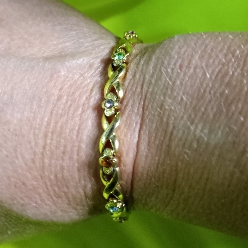 Goldtone multi color link Crystal chain bracelet